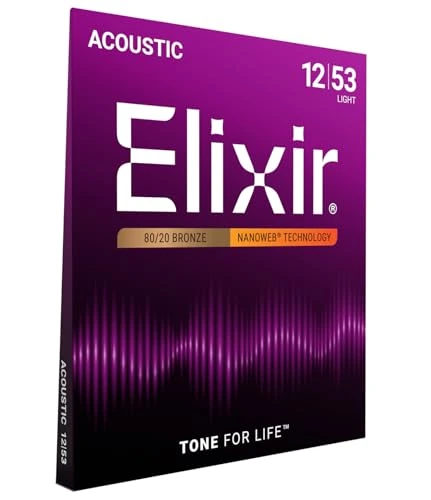 Elixir NANOWEB Bronze 80/20 12–53 — Emballage du jeu de cordes correspondant à la référence.