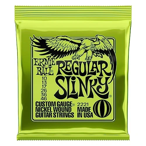 Ernie Ball Regular Slinky 10–46 — Emballage du jeu de cordes correspondant à la référence.