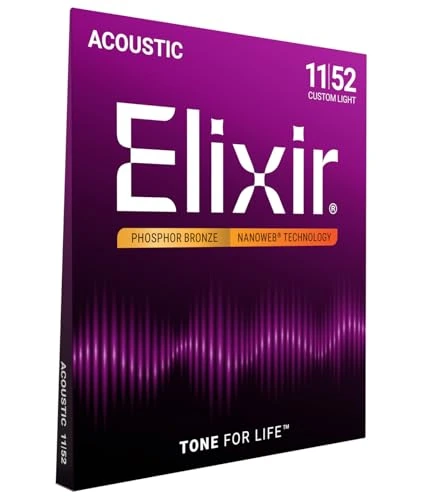Elixir NANOWEB Phosphor Bronze 11–52 — Emballage du jeu de cordes correspondant à la référence.