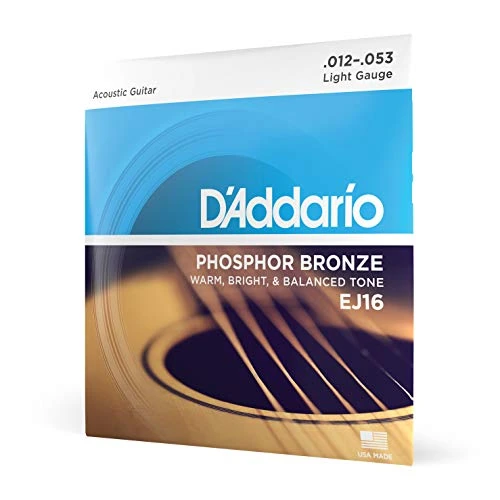D’Addario EJ16 Phosphor Bronze 12–53 — Emballage du jeu de cordes correspondant à la référence.