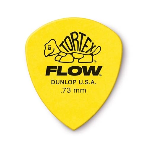 Dunlop Tortex Flow 0,73 mm — 12 — Vue de détail d’un médiator ; le conditionnement est indiqué séparément.