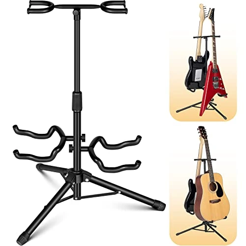 CAHAYA CY0321, support double — Support double et exemples d’utilisation ; guitares non incluses.